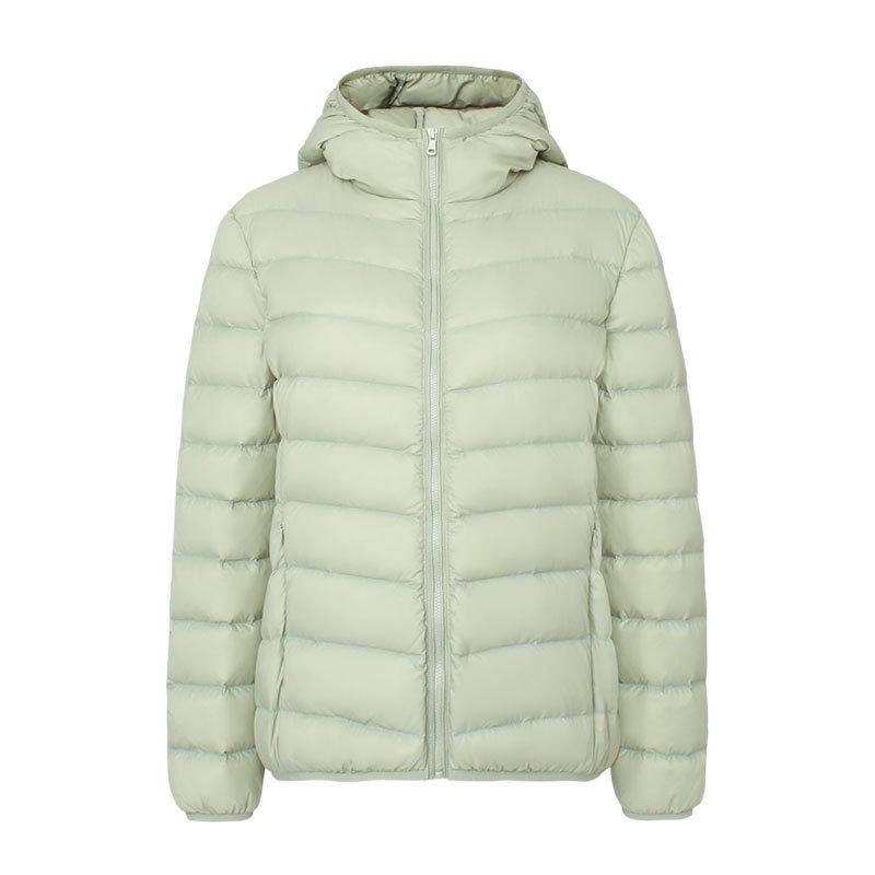 Women's Lightweight Hooded Down Jacket - 90% Down, Solid Color, Casual Warm Plus Size Coat for Autumn/Winter.