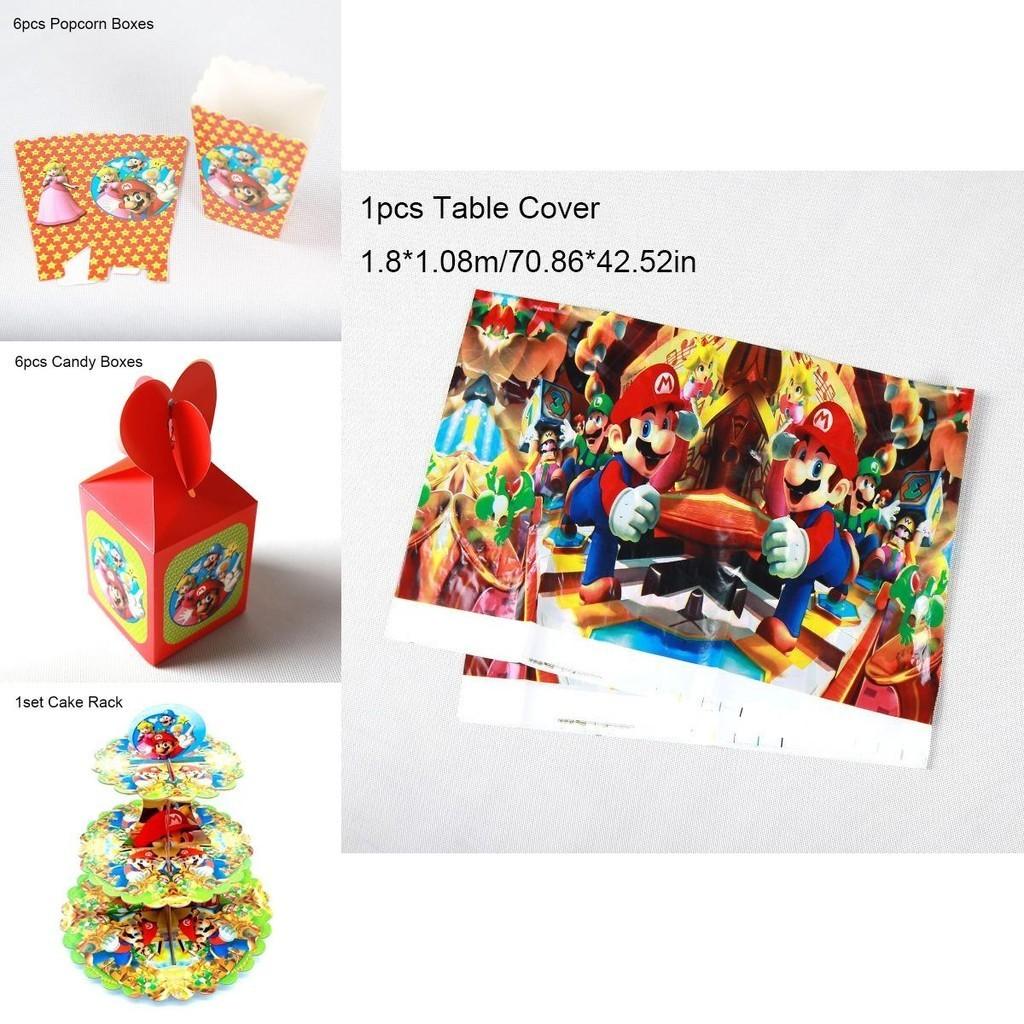 Super Mario Themed Birthday Party Supplies With Colorful Banners Cups And Napkins