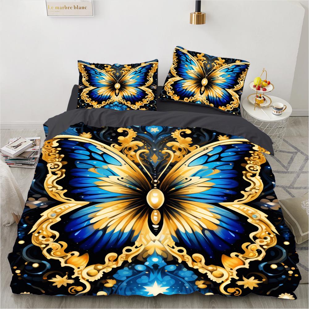3D Digital Luxury Bedding Set Printed Purple Bohemian Butterfly Duvet Cover Queen King Size Floral Set 3 Pcs With 2 Pillowcases