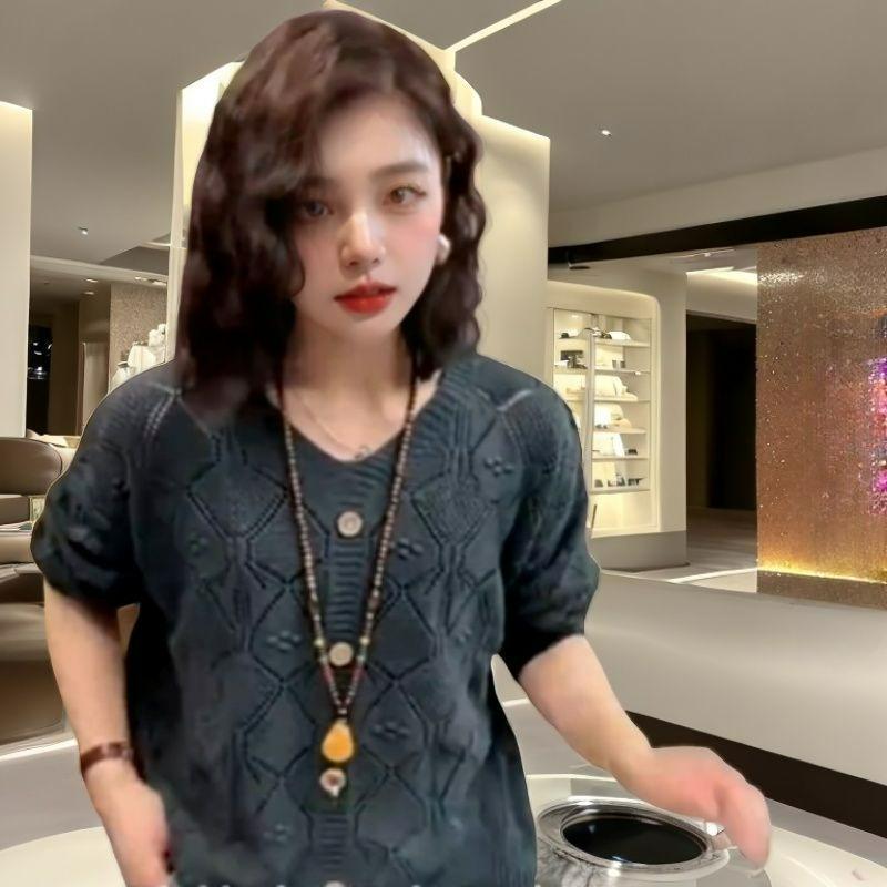 Plus Size Mint Mambo Women s Outer Wear Spring and Autumn Tops Women s Thin Knit Sweater Fat Hollow Summer 6XL чёрный 1490₽