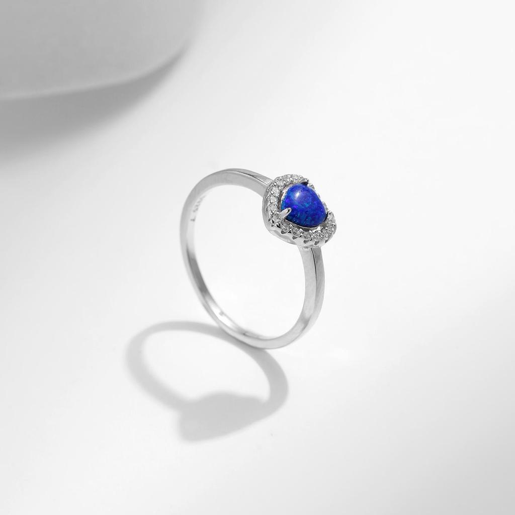MODIAN 925 Sterling Silver Charm Exquisite Vintage Blue Heart Opal Ring Romantic Retro Anniversary Gift For Women Fine Jewelry