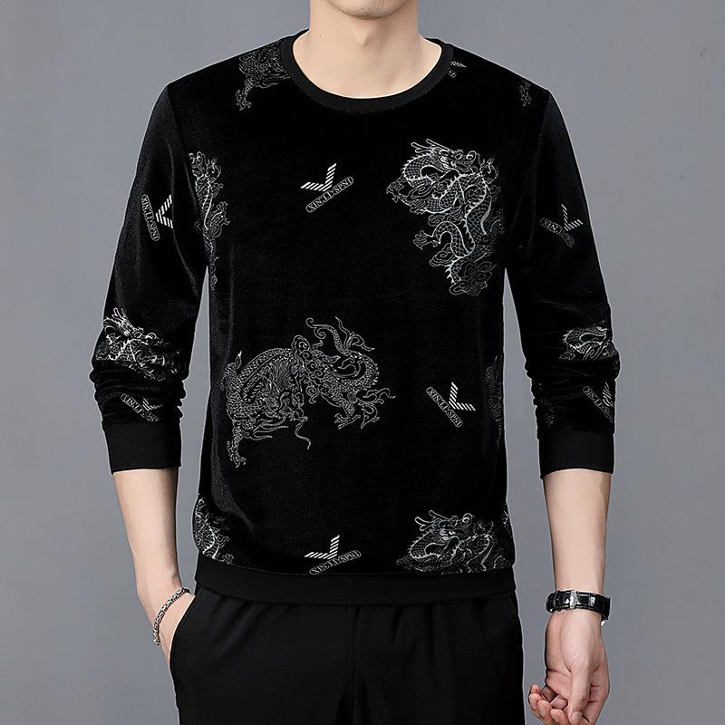 Long Sleeve T-shirt Men's Autumn Crew Neck Middle-Aged Sweater Middle-Aged and Elderly Dad Loose Plus Size Bottoming Shirt