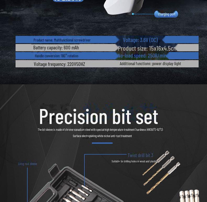 Tianshu 3.6V Folding Rotating Mini Electric Drill & Screwdriver Set