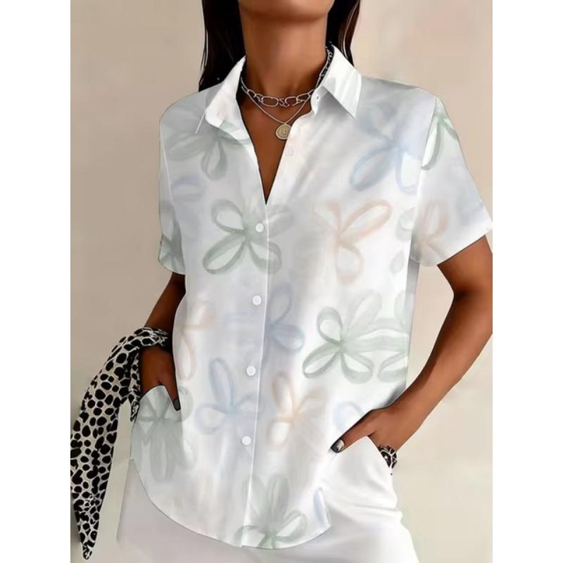 Womens Casual Comfortable Summer Short Sleeve Printed Shirt Daily Street Wear