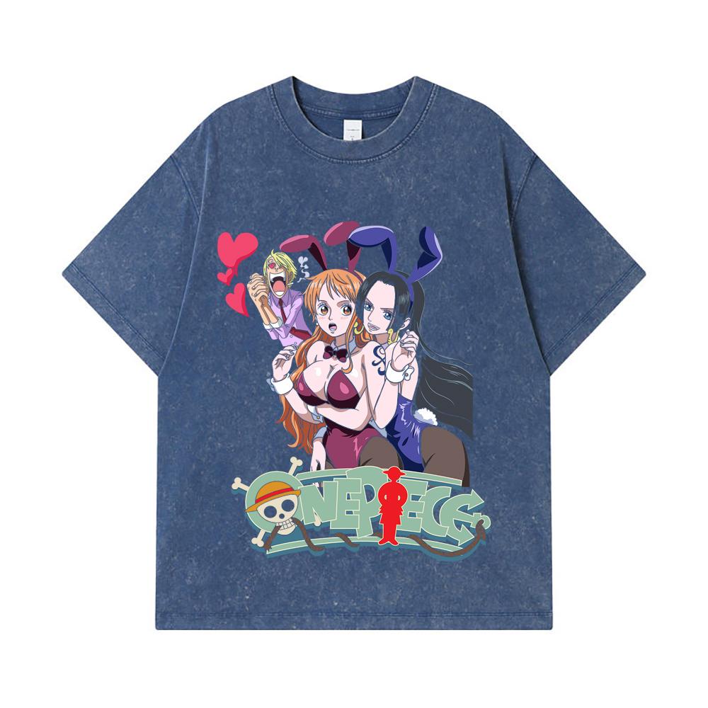 275 GSM Washed T-shirts 100% Cotton One Piece V53 Nami Boa Print Unisex Heavy Cotton T Shirt