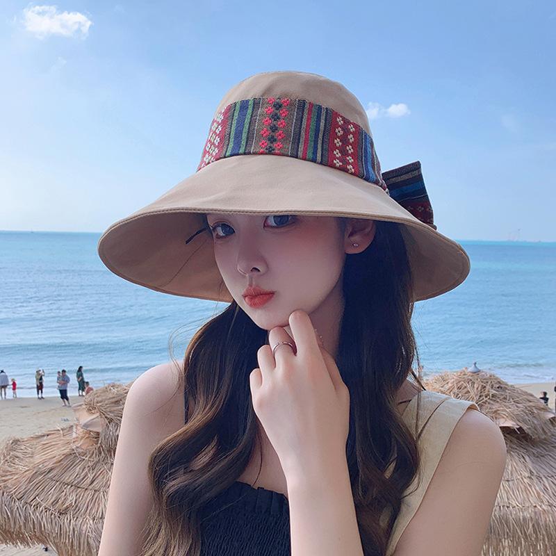 8503 spring and summer hat women's outdoor travel big eaves sunscreen visor fashion bow bucket hat