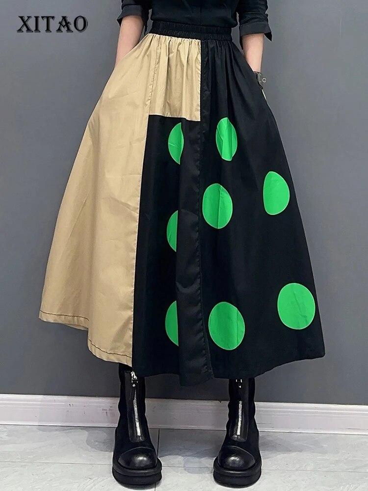 

XITAO Лоскутная юбка в горошек с принтом, повседневная свободная женская юбка трапециевидной формы с эластичной резинкой на талии LYD1787