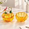 Decorative Glass Pumpkin Container with Removable Fitted Lid for Covered Small-Item Storage and Tabletop Display