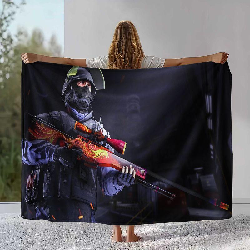 CS GO Counter Strike Game Flannel Blanket,Ultra Soft Warm Plush Throw for Home Bedroom Bed Sofa Cover Office Camping Picnic gift