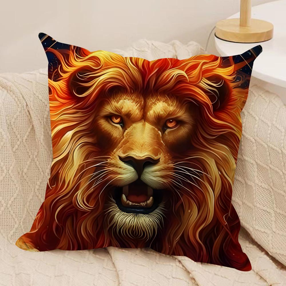 Cool Lion Cushion Cover Soft Plush Fabric Double-Sided Printed Sofa Cushion Cover For All Seasons Home Decor Gift