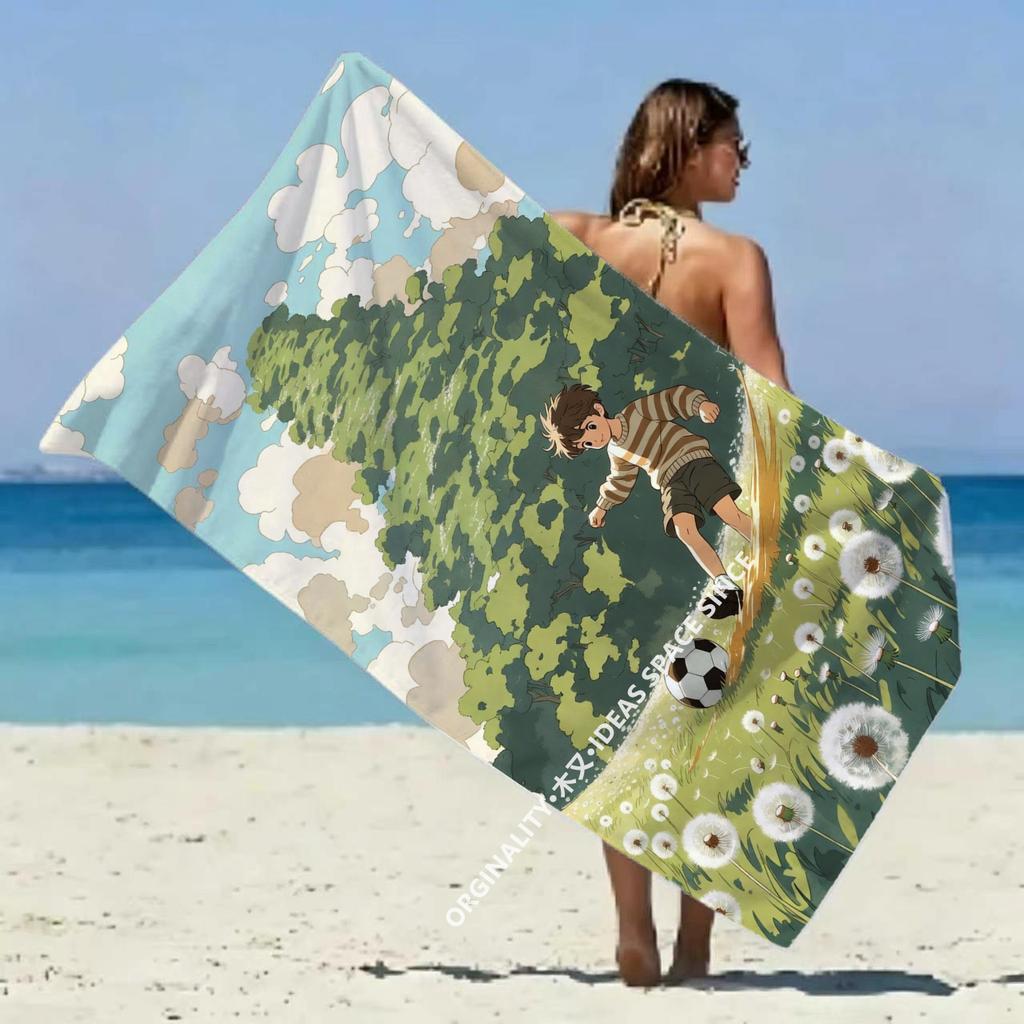 Boys' Football Dandelion Field Beach Towel Patterned Sunscreen And Windproof Suitable For Swimming Pool Camping Travel