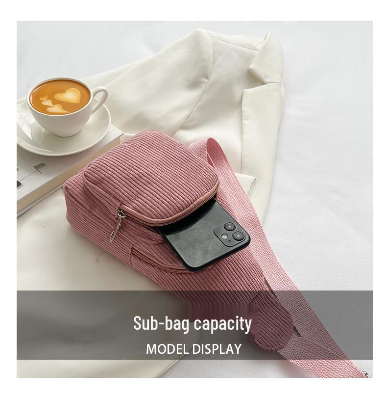 Women's Solid Color Corduroy Crossbody and Waist Bag - Casual and Simple Design