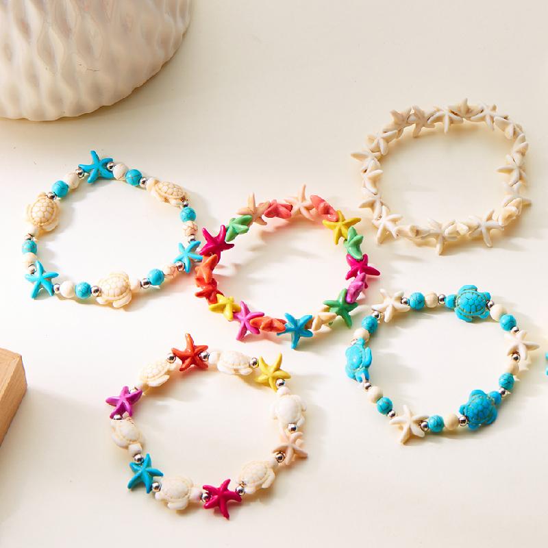 Bohemian Imitation Shell Beads Bracelet For Women Sea Star Turtle Woven Rope Bracelet Handmade Friendship Beach Holiday Jewelry