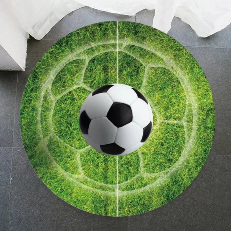 Soccer Round Rug Football Circle Carpet Non-slip Sports Theme Floor Mat for Bedroom Kitchen Living Room Bath Rugs Kids Teen Gift