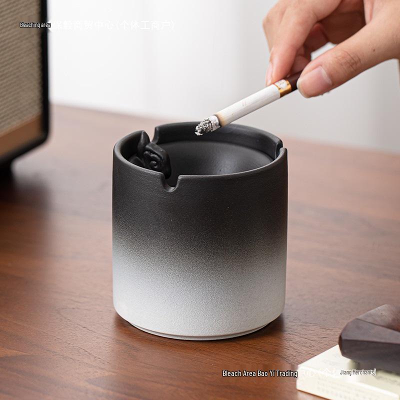 Large Ceramic Ashtray for Tea Room, Living Room, or Office - Chinese Style, Anti-Fly Design