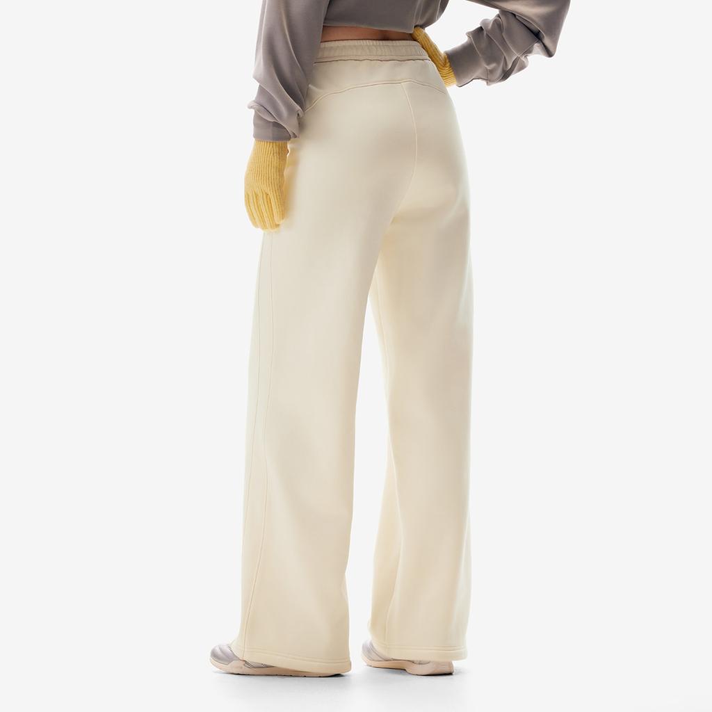 Li Ning Fitness Series Fleece Lined Warm Fashion Wide Leg Mid Rise Casual Knit Sports Pants Women pants AKLV972-10