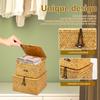3Pcs Rectangular Woven Storage Basket with Lid  Processed Hay Handmade Shelf Basket Stackable Woven Basket Bin Desktop Organizer