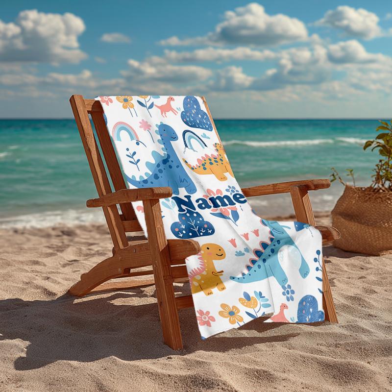 Custom Name Ultra-Soft Beach Towel with Dinosaur Theme,Ideal for Pool - Camping, Diving - Perfect Travel Essential, Vibrant Beach Towel.