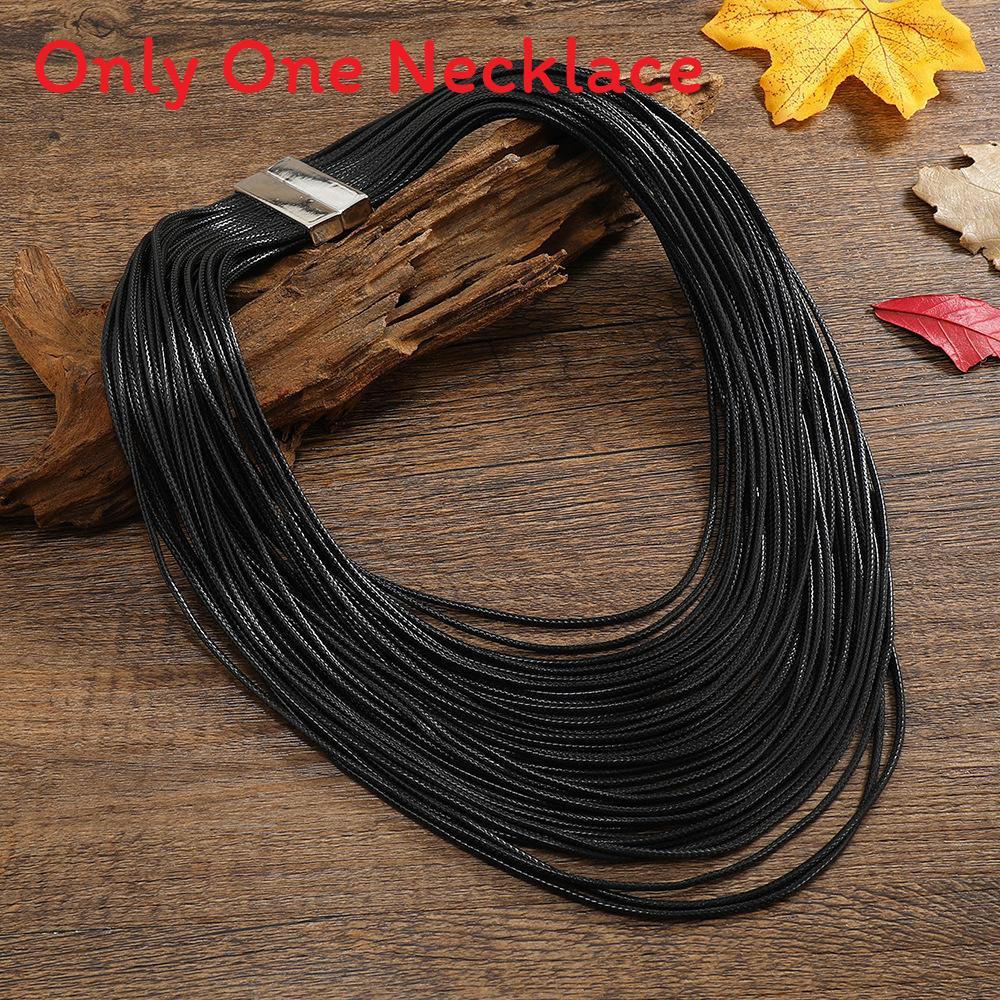 

Leather Fashion Multilayer Pendant Necklace With Alloy Details Women Accessories Black