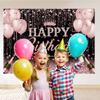 Black Pink Adult Birthday Background Banner Gold Glitter Balloon Party Decor Family Portrait Photography Backdrop Birthday Decor