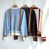 Women's H Brand Age-Reducing Wool Tencel Blend Color Block Round Neck Pullover Sweater
