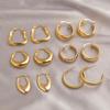 Gold Titanium Steel Geometric Oval Earrings for Women: Light Luxury, High-End Fashion, Elegant and Minimalist Design