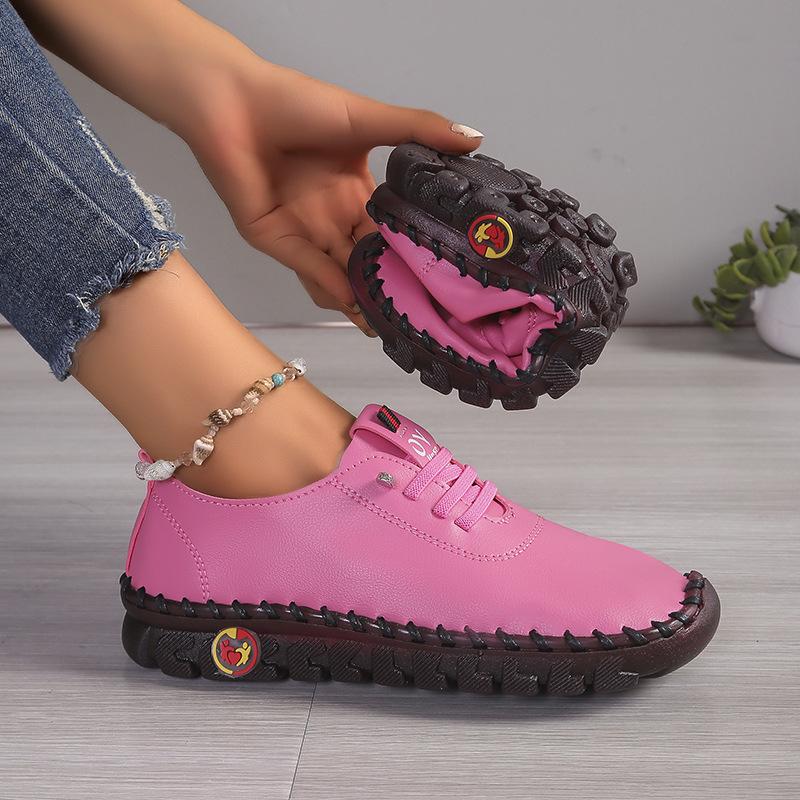 2025 Women's Soft Leather Casual Shoes - Stitching Rubber Sole, Sizes 35-45