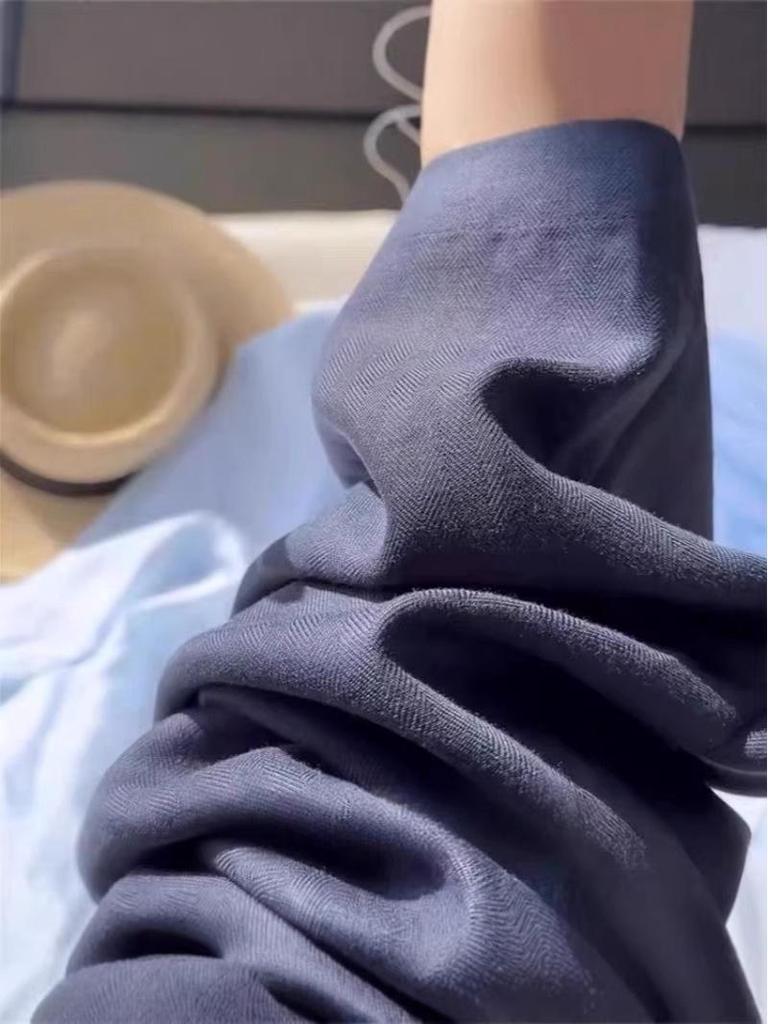 Navy Blue Linen High-Waisted Pleated Summer Casual Pants - Perfect for Stir-Fried Chicken Outfits!