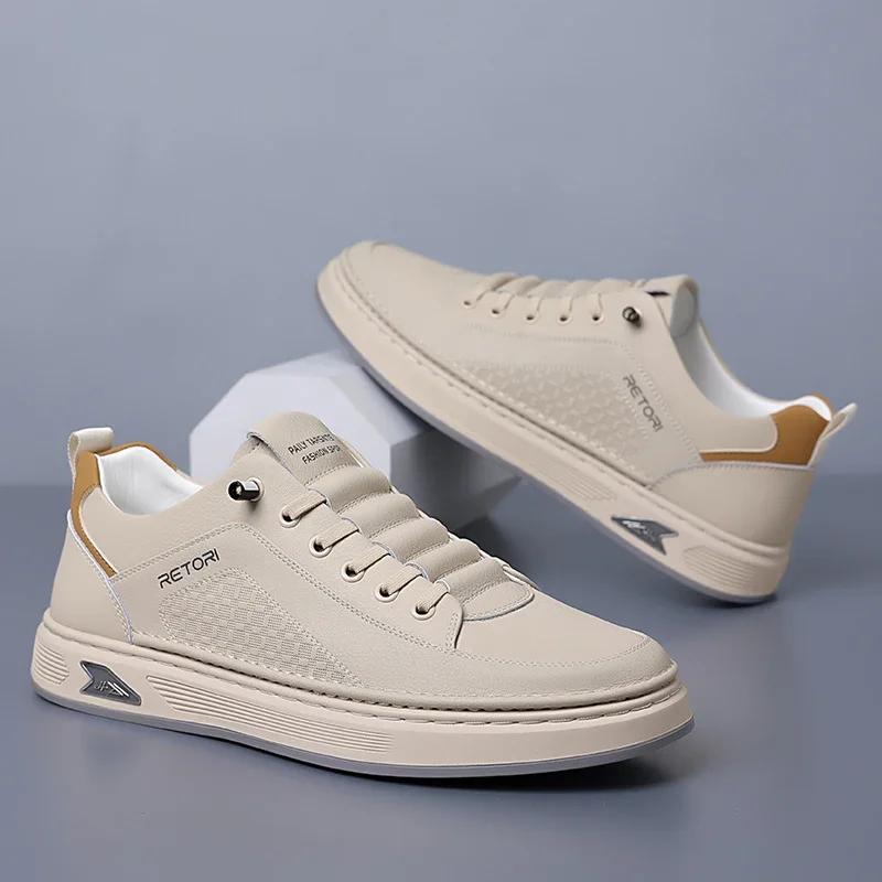 High Quality Mens Casual Shoes Leather Classic White Shoes for Men Business Tenis Masculino Comfort Lace-up Men Running Sneakers