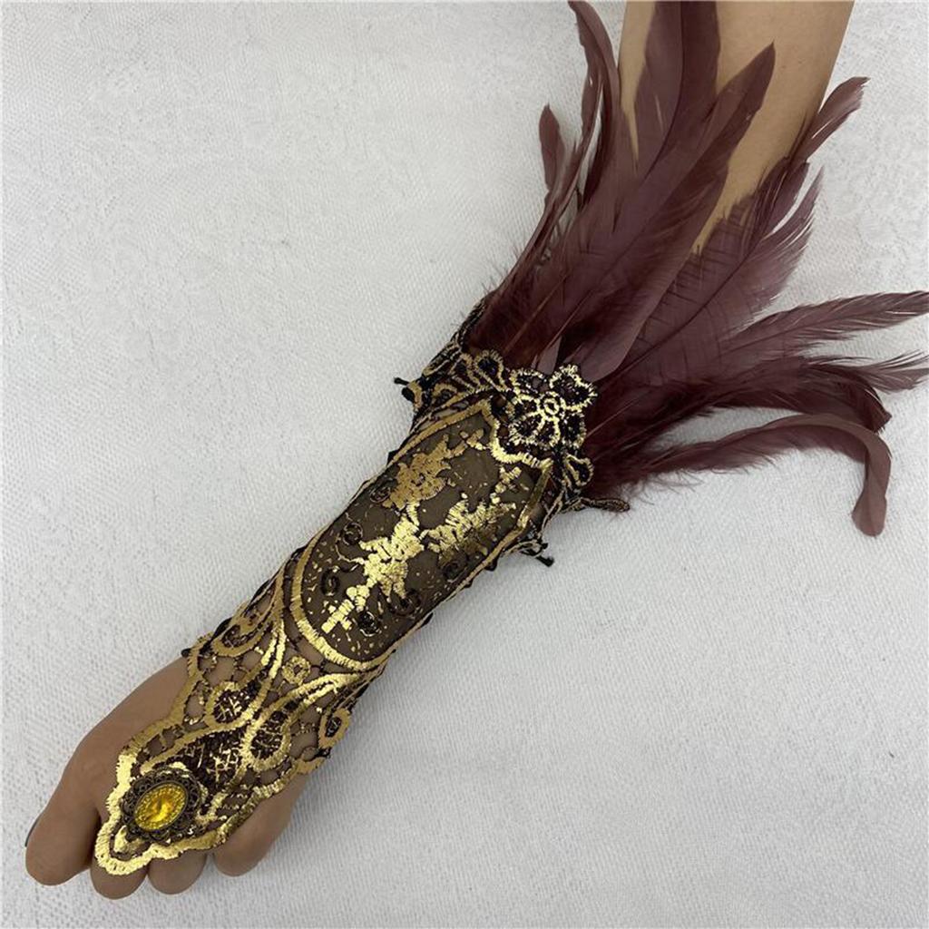 Bracelet Plume Gant Plume Gothique Dentelle Dorée Creuse Manchette Dentelle