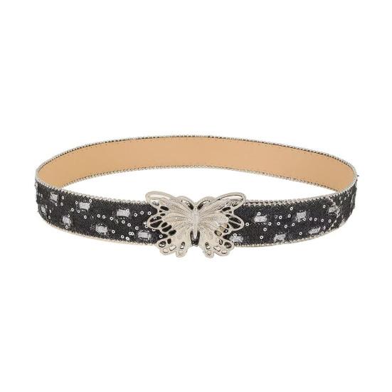 Women Wide Belt Solid Color Design Butterfly Buckle Versatile Belt