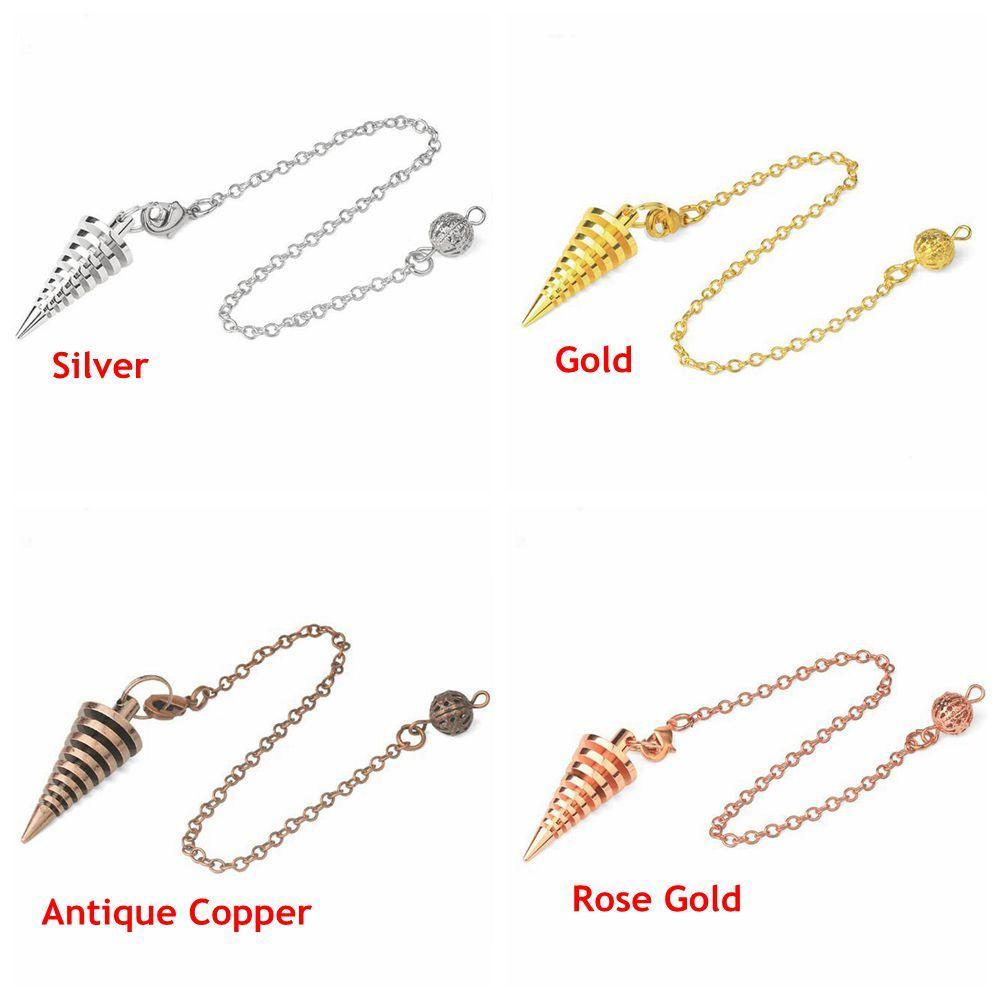 Fashion Jewelry Chain Dowsing Amulet Gold Silver Antique Copper Metal Healing Cone Pendule Reiki Reiki Pendulum Pendant