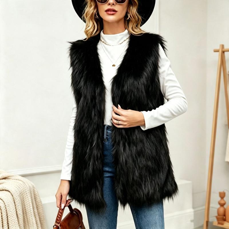 Autumn and Winter Medium and Long Imitation Fox Fur Coat Vest Women's Sleeveless Cardigan Multi-color Optional Women's Clothing
