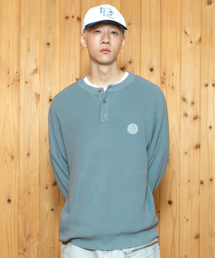 XTONZ Xtk166 Loose Fit Henley Neck Pullover Knit (Mint)