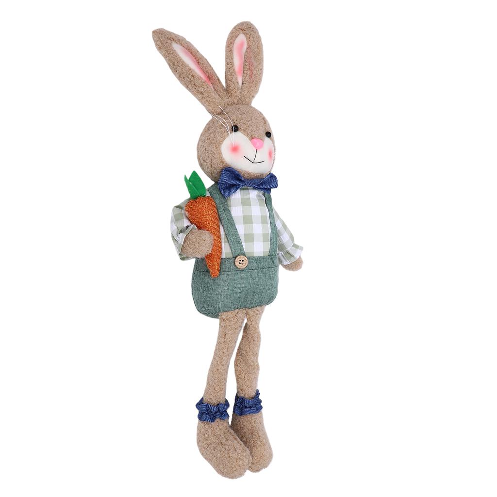 Plush Bunny Desktop Decoration Retro Rustic Style Handmade Easter Bunny Doll with Long Legs Shapable Ears for Table