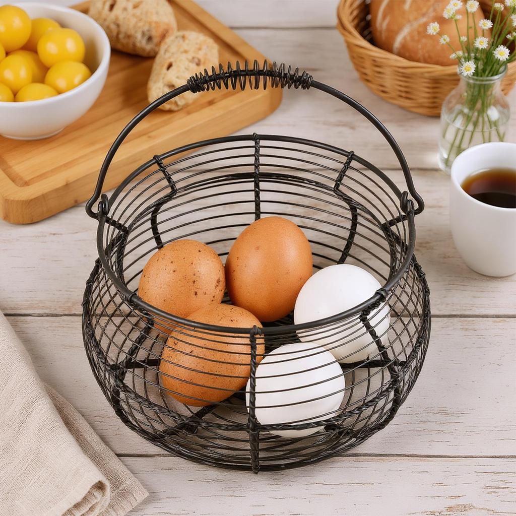 Egg Collecting Basket Vintage Woven Wire Organizer With Handle Counter Egg Holder For Kitchen Picnic Farmhouse Harvest Easter