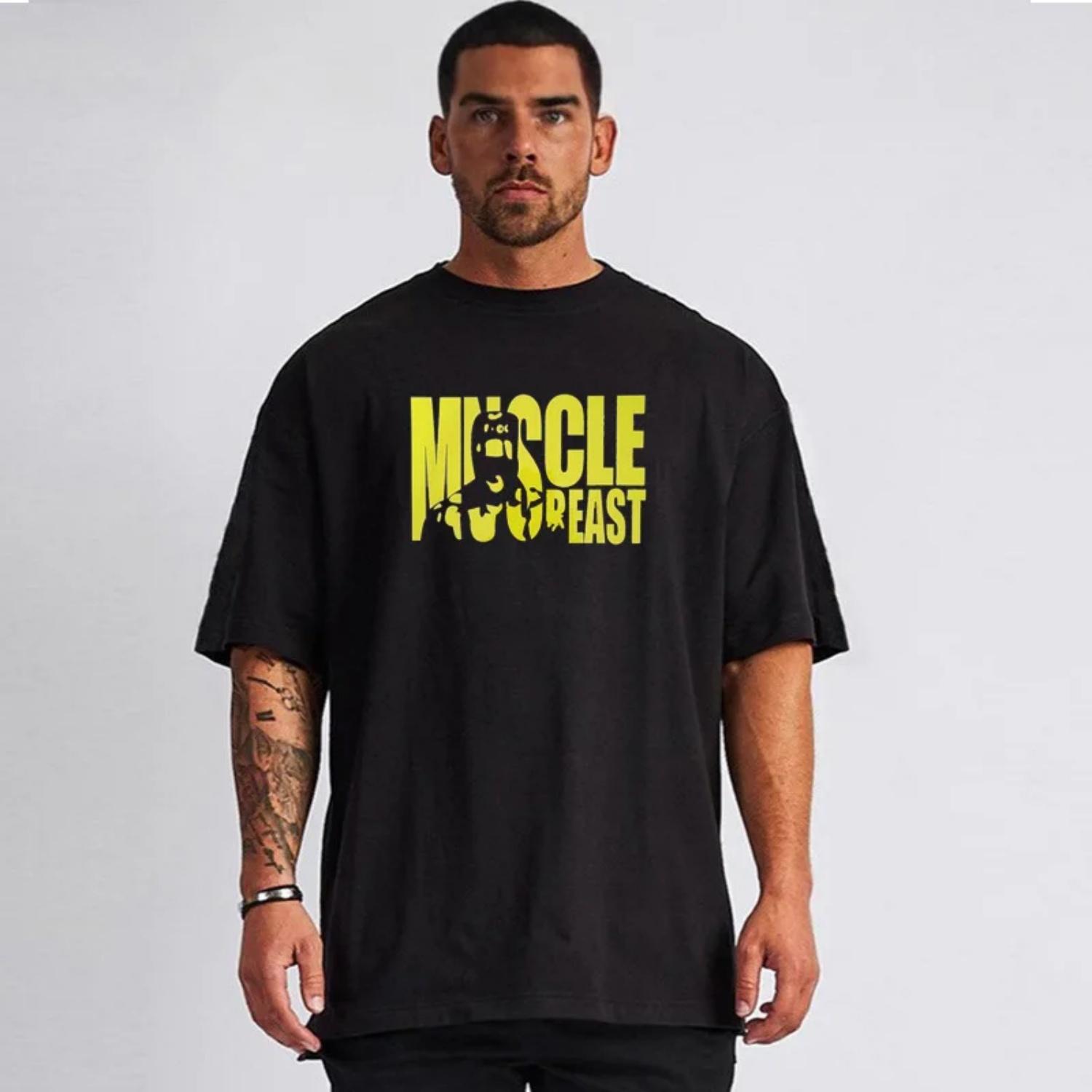 

Graphic Muscle Beast Men Cotton TShirt Streetwear Athleisure Black S