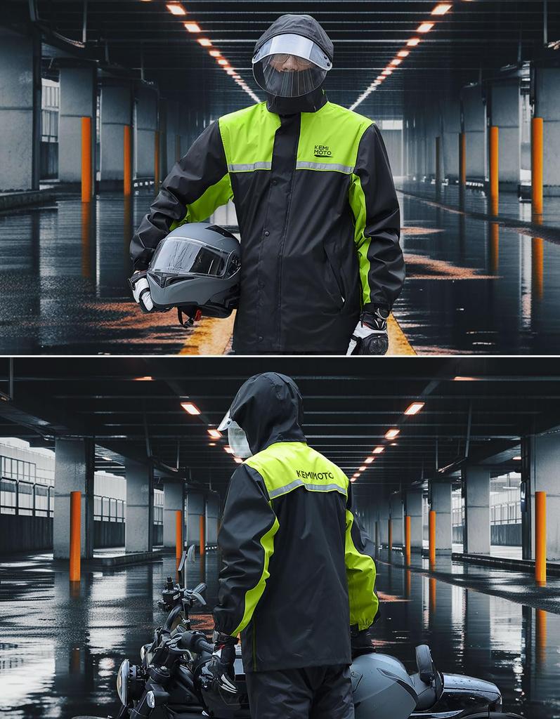 KEMIMOTO Motorcycle Raincoat Set Waterproof Water Pressure with Hidden Back Removable Transparent and Reflective Waterproof and breathable for Model