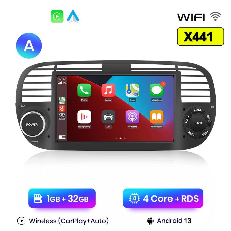 Android 13 Wireless CarPlay for Apple 2Din Auto Radio for FIAT 500 Abarth 2007 2008 2009-2015 Multimedia Screen Stereo GPS BT