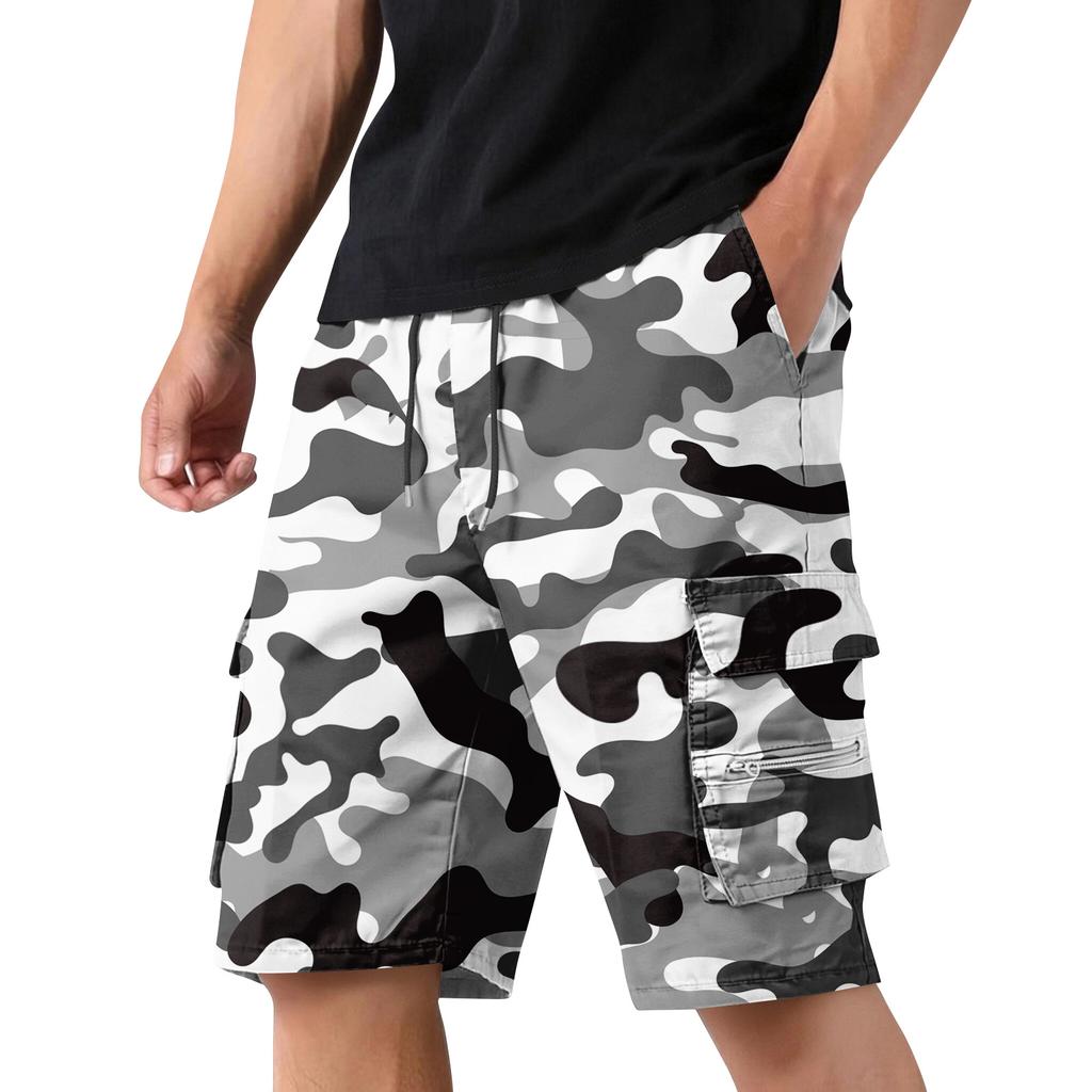 Pantaloncini Cargo Mimetici da Uomo con Vita Coulisse e Tasche Multiple Leggeri Resistenti Pantaloni da Lavoro per Esterno