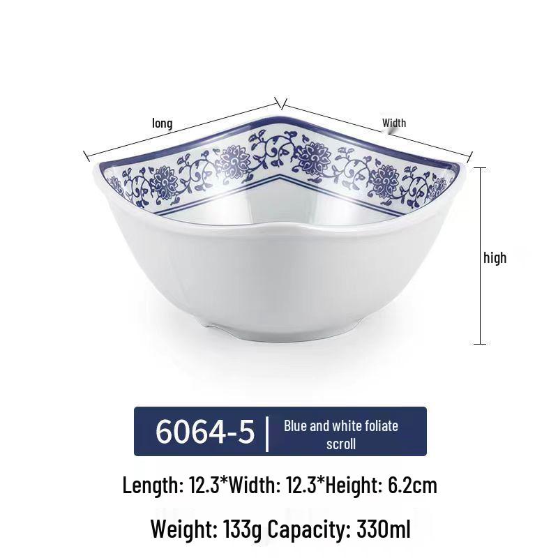 

Blue and White Melamine Square Soup & Rice Bowl - Small Porcelain Style for Hot Pot & Fast Food
