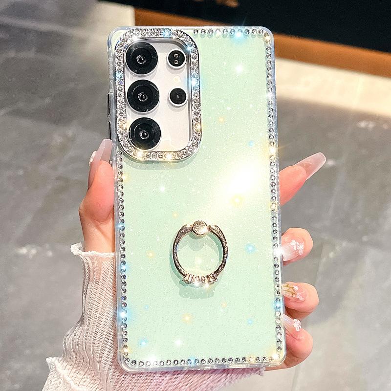 Suitable for Samsung S25 Mobile Phone Case A15 Ring Glitter Powder Transparent Edge Diamond A55 Luxury Laser Star S24 Protective Case