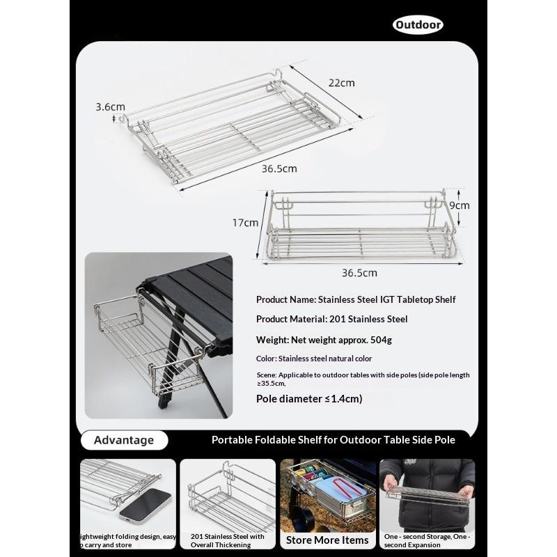 Aluminum Outdoor Storage Rack Table Side Hanging Mesh IGT Table Expansion Bracket Folding Extension Basket Folding Rack Hot