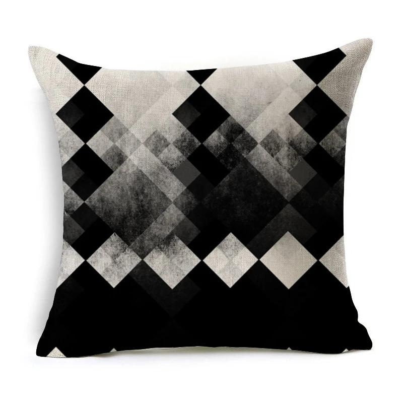 Black and White Geometric Pattern Fabric Linen Cotton Throw Pillow Waterproof Oilcloth Car Sofa Bed Decorative Pillowcase