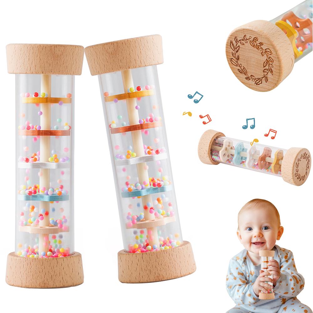 Montessori Baby Rain Stick Rainbow Hourglass Rain Music Rattle Baby Educational Toys Rain Sound Toys Montessori Sensory Toys
