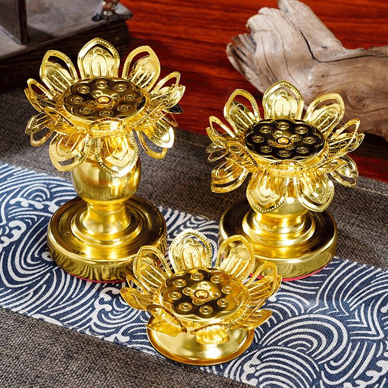 1PC Gold Temple Lotus Prayer Accessories Petal Candle Holder Sturdy Construction Buddhist Supplies Elegant