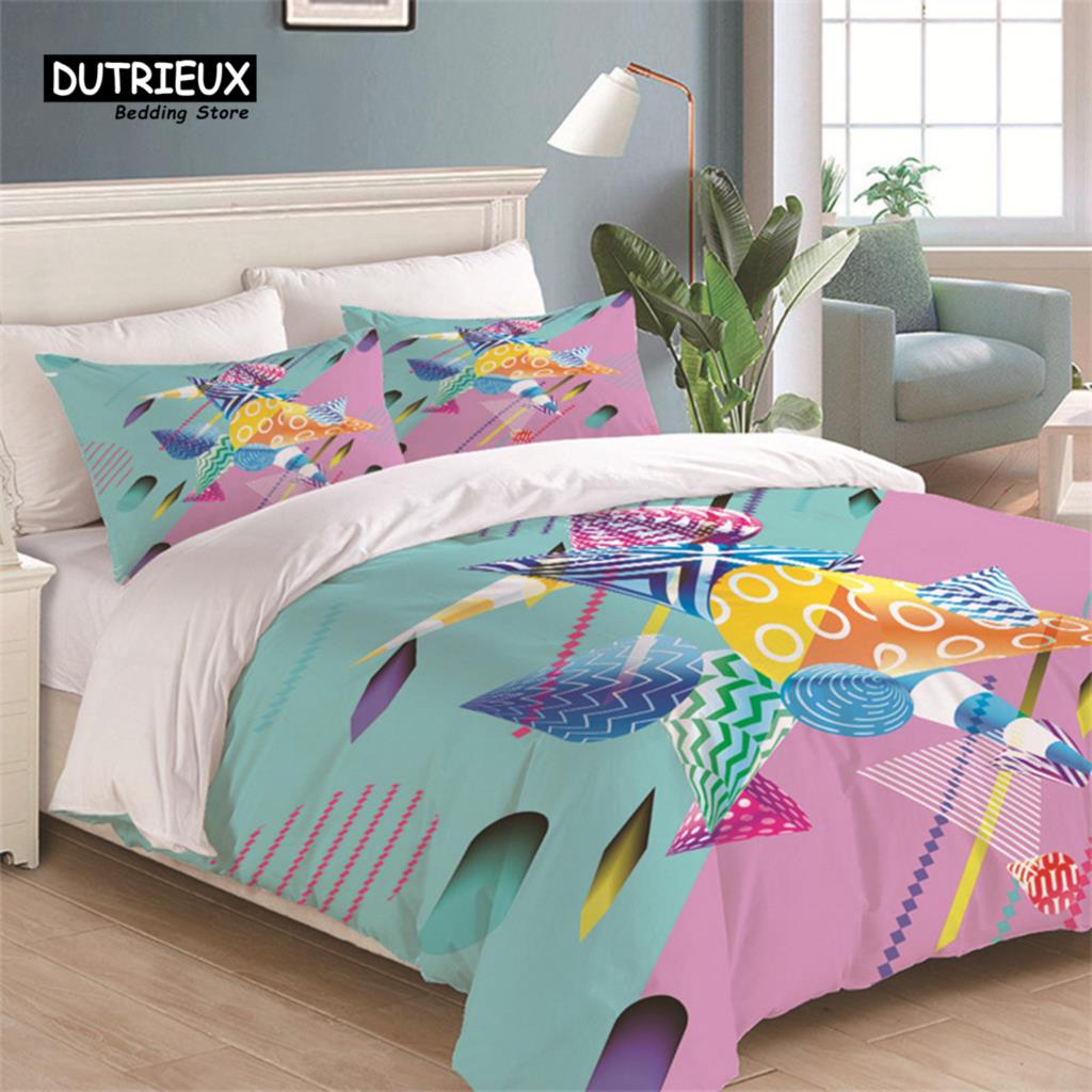 Comforter Geometric Bedding Set King Queen Size For Kids Adults Print Comforter Bedroom Decorative