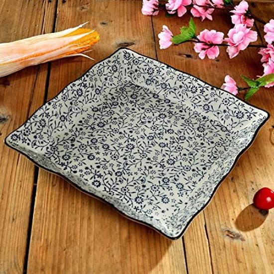 Nishida 9 Square Plate Restaurant Commercial Tableware Japanese Tableware Plate 120029 No. (Blue Flowers) / / / /