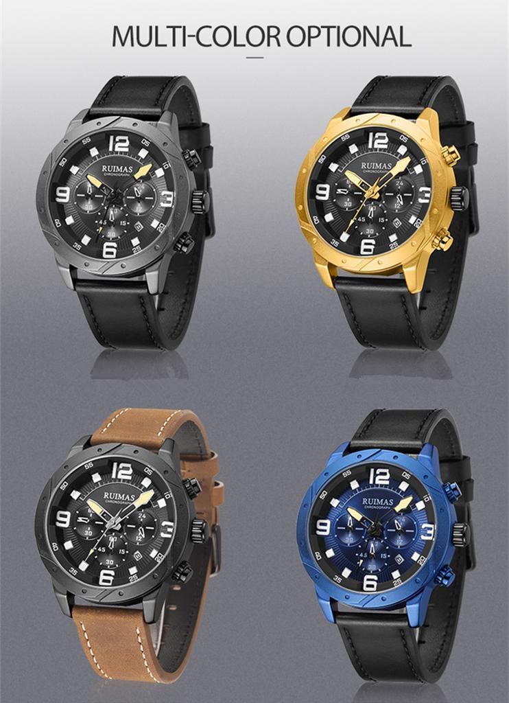 RUIMAS Relogio Masculino Fashion Men Quartz Watch Leather Sport Military Wristwatch Waterproof Clock with Auto Date 595
