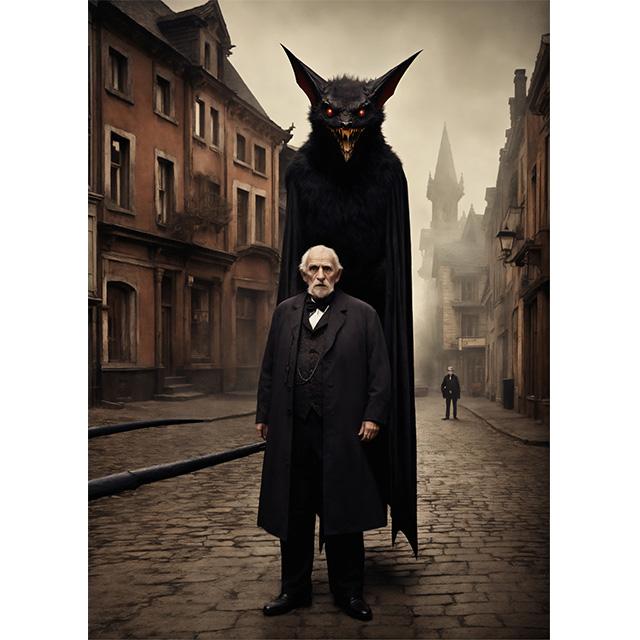 Old Vampire Man With Giant Monster Vintage Tabletop Photo Prints Poster Canvas Painting Wall Art Pictures Living Room Home Decor